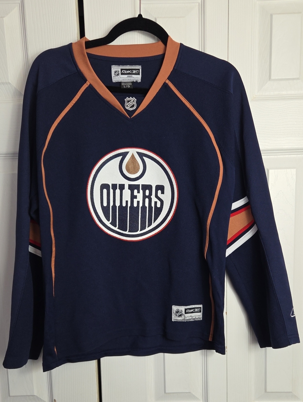Reebok Edmonton Oilers Navy and Orange Women's Hockey Jersey